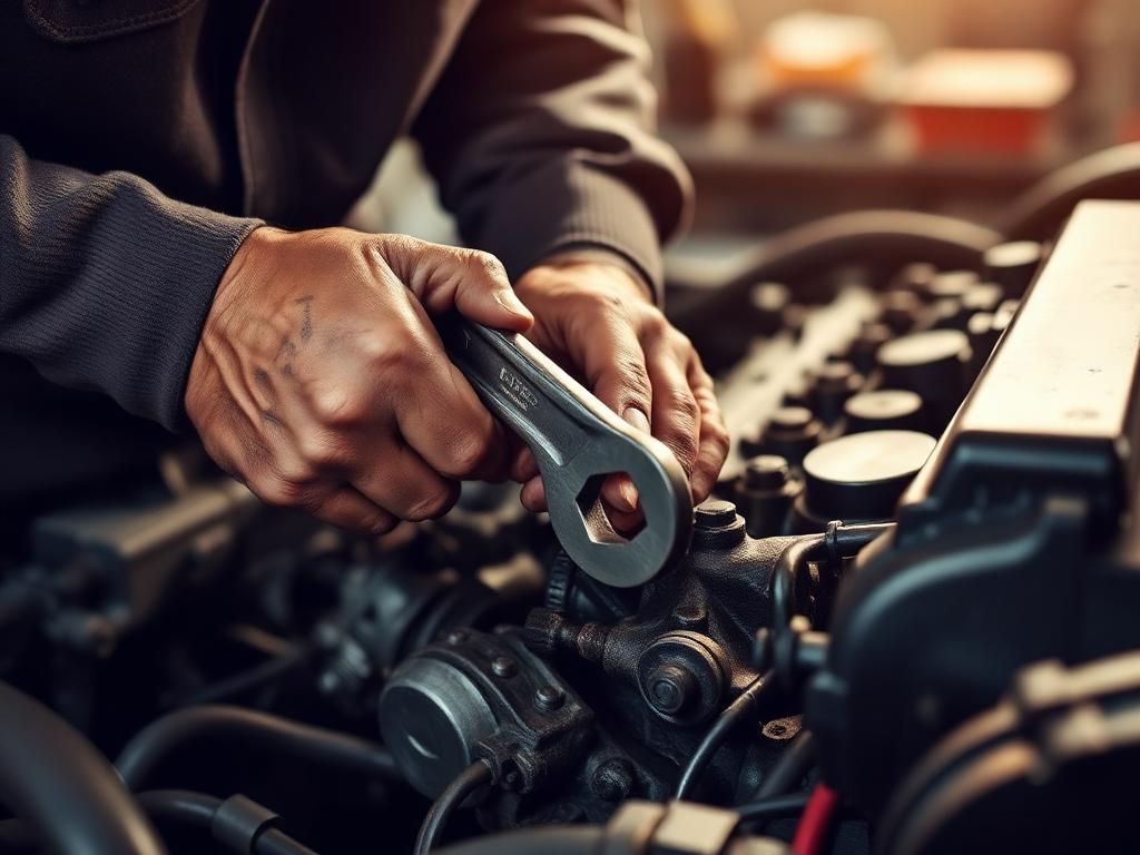 Experienced mechanic working on an engine at Pop's Auto Repair
